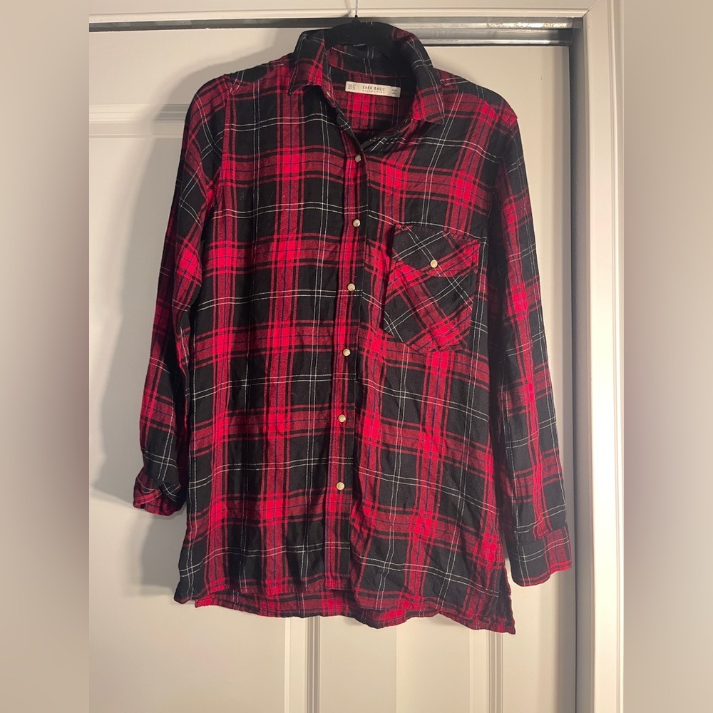 Zara Red and Black Plaid Shirt